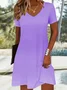 Women Little Black Dress Plain Short Sleeve Summer Dress V Neck Daily Casual Midi Fit & Flare Dress A-Line Dress