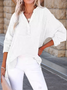 Women Plain Long Sleeve Shirt Spring/Fall Split Joint V Neck Daily Casual Top