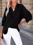 Women Plain Long Sleeve Shirt Spring/Fall Split Joint V Neck Daily Casual Top
