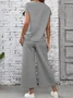 Women Plain Split Joint Two-Piece Set Daily Half Sleeve Casual Summer Top With Pants Matching Set