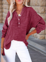Women Plain Long Sleeve Shirt Spring/Fall Split Joint V Neck Daily Casual Top
