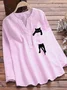 Women Striped Long Sleeve Shirt Spring/Fall Printing V Neck Daily Vintage Top