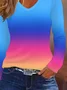 Women Ombre Long Sleeve Tee T-shirt V Neck Printing Casual Spring/Fall Graphic Tee Top