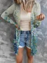 Women Geometric Spring/Fall Cover-up Sexy Printing Lightweight Cardigan