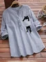 Women Striped Long Sleeve Shirt Spring/Fall Printing V Neck Daily Vintage Top