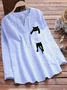 Women Striped Long Sleeve Shirt Spring/Fall Printing V Neck Daily Vintage Top