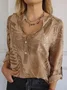 Women Plain Long Sleeve Tee T-shirt V Neck Printing Casual Spring/Fall Top