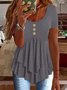 Women Plain Short Sleeve Tee T-shirt Crew Neck Casual Summer Top
