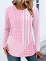 Women Color Block Long Sleeve Tee T-shirt Crew Neck Casual Spring/Fall Top