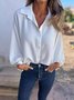 Women Plain Long Sleeve Shirt Spring/Fall Split Joint Shawl Collar Dolman Sleeve Daily Casual Top