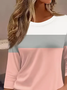 Women Multicolor Block Three Quarter Sleeve Tee T-shirt Crew Neck Casual Spring/Fall Graphic Tee Top