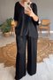 Women Plain Split Joint Two-Piece Set Daily Half Sleeve Casual Summer Top With Pants Matching Set