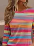 Women Striped Three Quarter Sleeve Tee T-shirt Crew Neck Casual Spring/Fall Graphic Tee Top