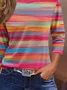 Women Striped Three Quarter Sleeve Tee T-shirt Crew Neck Casual Spring/Fall Graphic Tee Top
