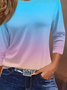 Women Ombre Three Quarter Sleeve Tee T-shirt Crew Neck Casual Spring/Fall Graphic Tee Top