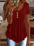 Women Plain Short Sleeve Tee T-shirt Crew Neck Casual Summer Top
