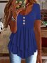 Women Plain Short Sleeve Tee T-shirt Crew Neck Casual Summer Top