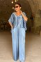 Women Plain Split Joint Two-Piece Set Daily Half Sleeve Casual Summer Top With Pants Matching Set