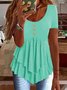 Women Plain Short Sleeve Tee T-shirt Crew Neck Casual Summer Top