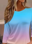 Women Ombre Three Quarter Sleeve Tee T-shirt Crew Neck Casual Spring/Fall Graphic Tee Top
