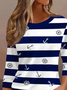Women Striped Three Quarter Sleeve Tee T-shirt Crew Neck Casual Spring/Fall Graphic Tee Top