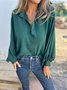 Women Plain Long Sleeve Shirt Spring/Fall Split Joint Shawl Collar Dolman Sleeve Daily Casual Top