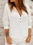 Women Plain Long Sleeve Shirt Spring/Fall Split Joint Stand Collar Daily Casual Top