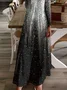 Women Abstract Long Sleeve Spring/Fall Printing Dress V Neck Daily Casual Maxi H-Line Dress
