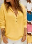 Women Plain Long Sleeve Shirt Spring/Fall Split Joint Stand Collar Daily Casual Top