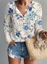 Women Geometric Long Sleeve Tee T-shirt V Neck Printing Vintage Spring/Fall Top
