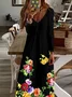 Women Abstract Long Sleeve Spring/Fall Printing Dress V Neck Daily Casual Maxi H-Line Dress