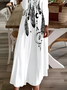 Women Ethnic Long Sleeve Spring/Fall Printing Dress V Neck Daily Casual Maxi H-Line Dress