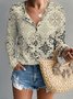 Women Geometric Long Sleeve Tee T-shirt V Neck Printing Vintage Spring/Fall Top