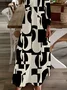 Women Abstract Long Sleeve Spring/Fall Printing Dress V Neck Daily Casual Maxi H-Line Dress