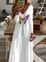 Women Butterfly Long Sleeve Spring/Fall Printing Dress V Neck Daily Casual Maxi H-Line Dress