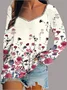 Women Geometric Long Sleeve Tee T-shirt Square Neck Printing Vintage Spring/Fall Top
