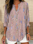 Women Abstract Long Sleeve Blouse Spring/Fall Printing V Neck Daily Casual Top