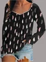 Women Geometric Long Sleeve Tee T-shirt Square Neck Printing Vintage Spring/Fall Top