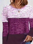 Women Multicolor Block Long Sleeve Tee T-shirt Crew Neck Printing Casual Spring/Fall Graphic Tee Top