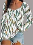 Women Geometric Long Sleeve Tee T-shirt Square Neck Printing Vintage Spring/Fall Top