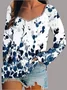 Women Geometric Long Sleeve Tee T-shirt Square Neck Printing Vintage Spring/Fall Top