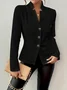 Women Geometric Spring/Fall Outerwear Vintage Embossed Long Sleeve Mock Neck Regular Blazer