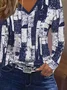 Women Abstract Long Sleeve Tee T-shirt V Neck Printing Casual Spring/Fall Graphic Tee Top