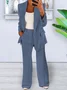 Women Plain Split Joint Two-Piece Set Daily Long Sleeve Casual Spring/Fall Coat With Pants Matching Set