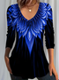 Women Abstract Long Sleeve Tee T-shirt V Neck Printing Casual Spring/Fall Graphic Tee Top