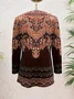 Women Ethnic Long Sleeve Tee T-shirt V Neck Printing Casual Spring/Fall Graphic Tee Top