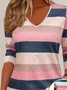 Women Striped Long Sleeve Tee T-shirt V Neck Printing Casual Spring/Fall Graphic Tee Top