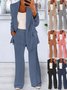 Women Plain Split Joint Two-Piece Set Daily Long Sleeve Casual Spring/Fall Coat With Pants Matching Set