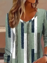Women Geometric Long Sleeve Tee T-shirt V Neck Printing Casual Spring/Fall Graphic Tee Top