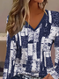 Women Abstract Long Sleeve Tee T-shirt V Neck Printing Casual Spring/Fall Graphic Tee Top